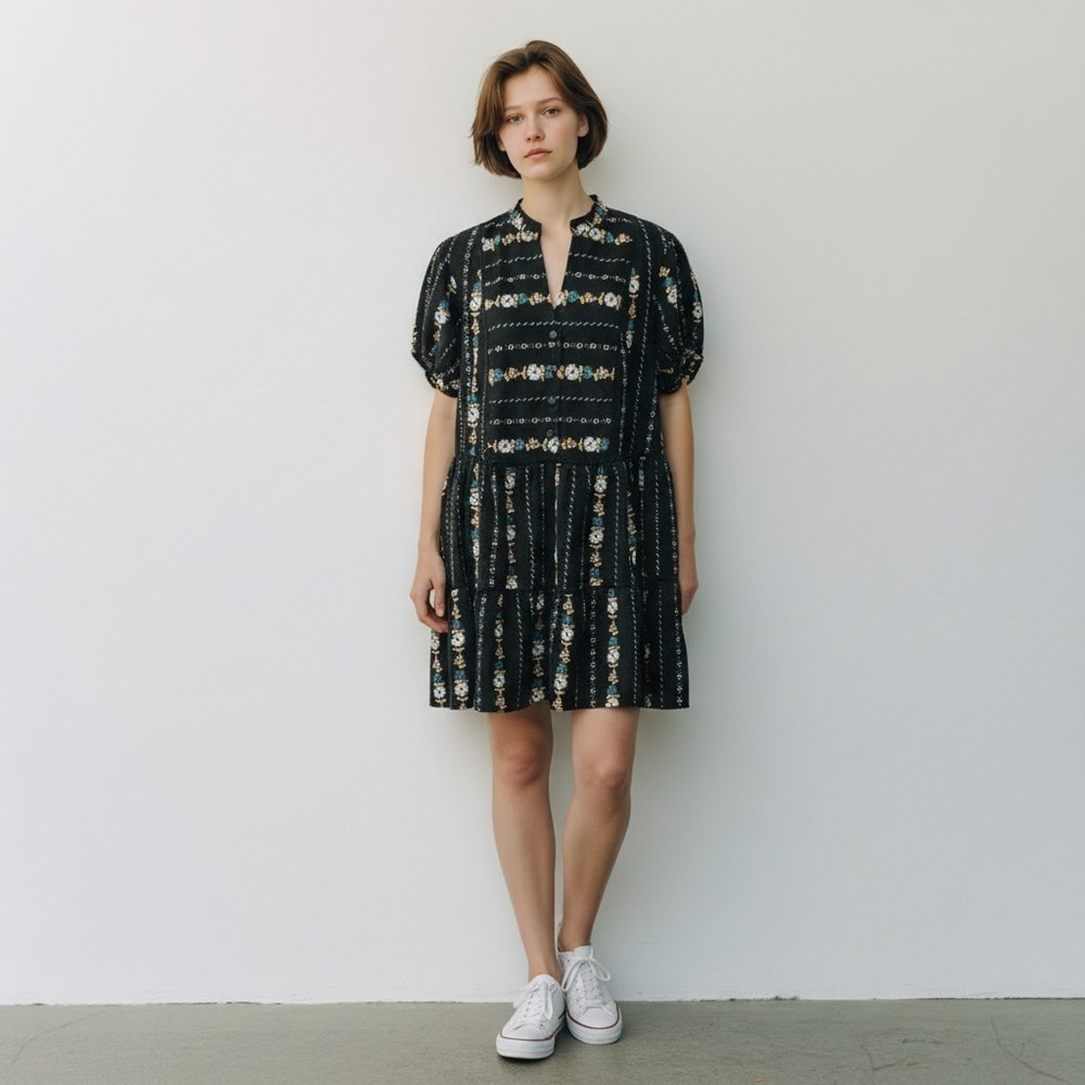 eShakti Wayward Fancies Black Floral Lattice Trim Lagenlook Pocket Lined Size XL
